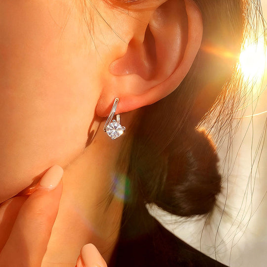 Solitaire U-Shape Huggie Earrings | Moissanite | 925 Sterling Silver | Prm8130 - Earrings | Singapore Jewellery, Wedding Rings &amp; Gifts | Same Day Delivery | Tiara.com.sg