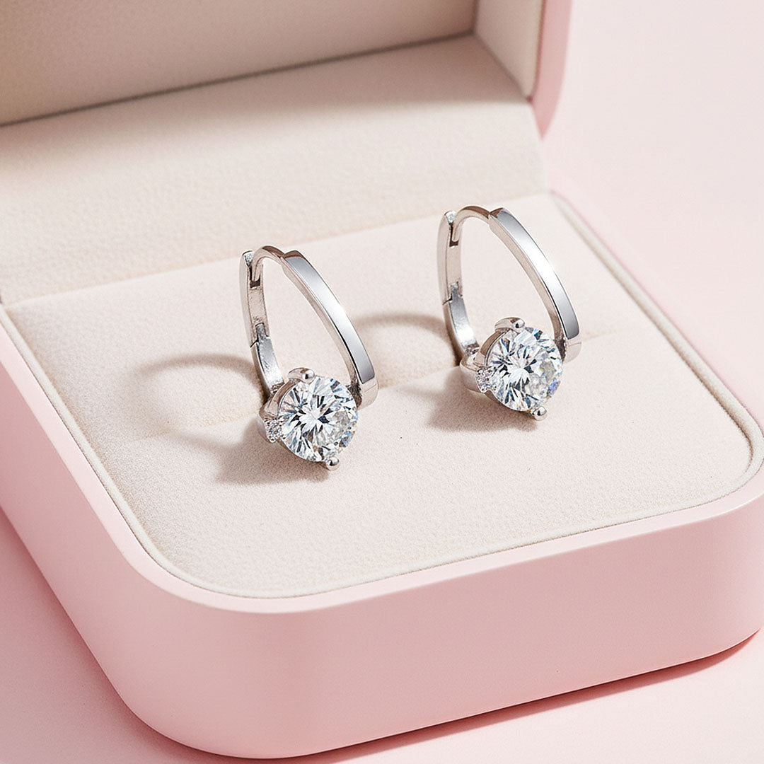 Solitaire U-Shape Huggie Earrings | Moissanite | 925 Sterling Silver | Prm8130 - Earrings | Singapore Jewellery, Wedding Rings &amp; Gifts | Same Day Delivery | Tiara.com.sg
