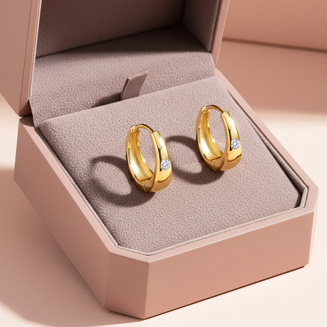 Huggie Earrings | Moissanite | 14K Gold Plated 925 Sterling Silver | Prm8132 - Earrings | Singapore Jewellery, Wedding Rings &amp; Gifts | Same Day Delivery | Tiara.com.sg