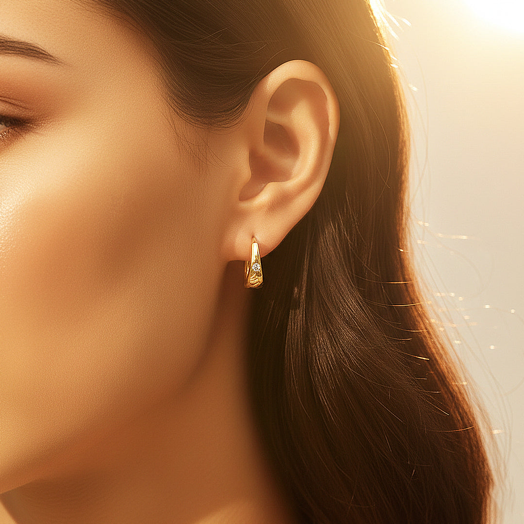 Huggie Earrings | Moissanite | 14K Gold Plated 925 Sterling Silver | Prm8132 - Earrings | Singapore Jewellery, Wedding Rings & Gifts | Same Day Delivery | Tiara.com.sg