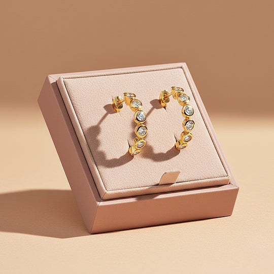 Bezel Set Eternity Huggie Earrings | Moissanite | 14K Gold Plated 925 Sterling Silver | Prm8135 - Earrings | Singapore Jewellery, Wedding Rings &amp; Gifts | Same Day Delivery | Tiara.com.sg