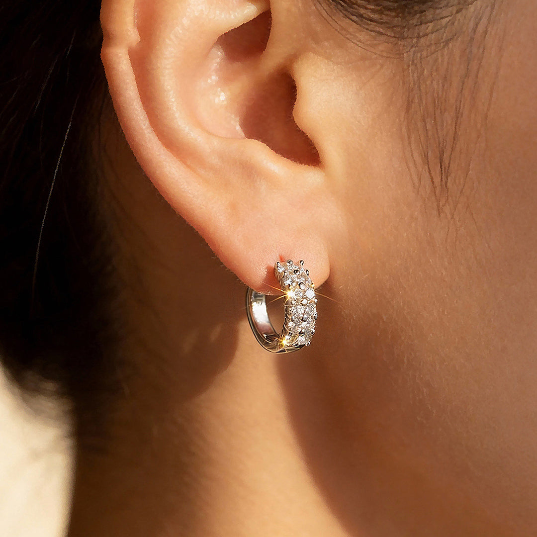 Double Row Beaded Huggie Earrings | Moissanite | 925 Sterling Silver | Prm8138 - Earrings | Singapore Jewellery, Wedding Rings & Gifts | Same Day Delivery | Tiara.com.sg