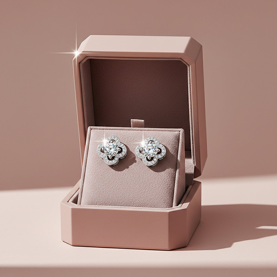 Clover Halo Stud Earrings | Moissanite | 925 Sterling Silver | Prm8141 - Earrings | Singapore Jewellery, Wedding Rings &amp; Gifts | Same Day Delivery | Tiara.com.sg