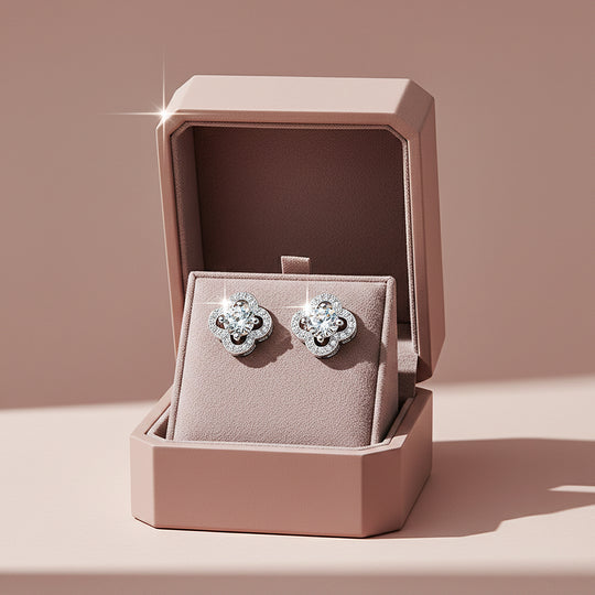 Clover Halo Stud Earrings | Moissanite | 925 Sterling Silver | Prm8141 - Earrings | Singapore Jewellery, Wedding Rings &amp; Gifts | Same Day Delivery | Tiara.com.sg