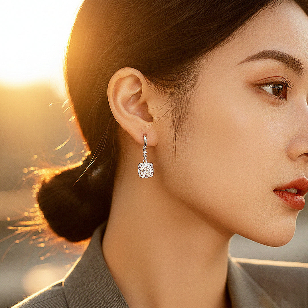 Octagonal Halo Drop Earrings | Moissanite | 925 Sterling Silver | Prm8143 - Earrings | Singapore Jewellery, Wedding Rings & Gifts | Same Day Delivery | Tiara.com.sg