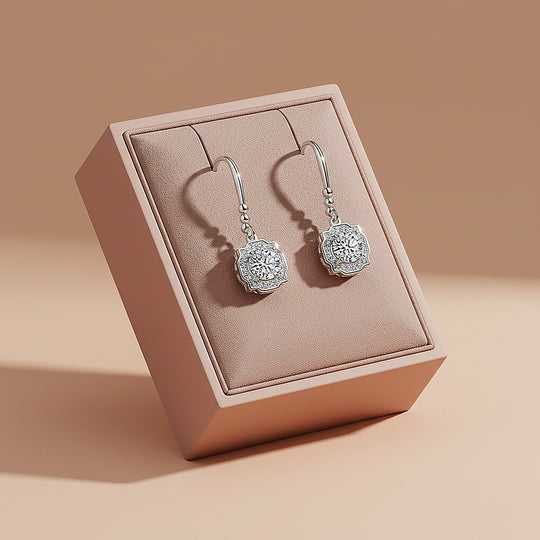 Octagonal Halo Drop Earrings | Moissanite | 925 Sterling Silver | Prm8143 - Earrings | Singapore Jewellery, Wedding Rings &amp; Gifts | Same Day Delivery | Tiara.com.sg