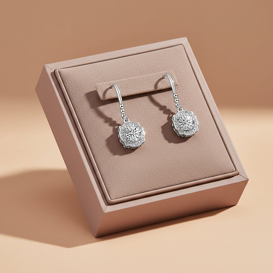 Octagonal Halo Drop Earrings | Moissanite | 925 Sterling Silver | Prm8143 - Earrings | Singapore Jewellery, Wedding Rings &amp; Gifts | Same Day Delivery | Tiara.com.sg