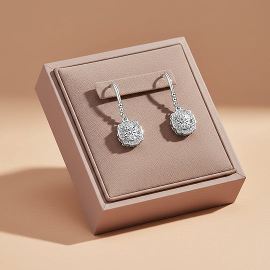 Octagonal Halo Drop Earrings | Moissanite | 925 Sterling Silver | Prm8143 - Earrings | Singapore Jewellery, Wedding Rings &amp; Gifts | Same Day Delivery | Tiara.com.sg