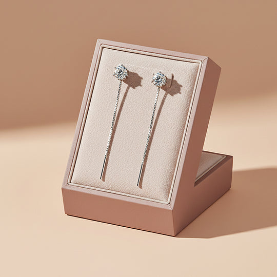 Classic Solitaire Threader Earrings | Moissanite | 925 Sterling Silver | Prm8144 - Earrings | Singapore Jewellery, Wedding Rings &amp; Gifts | Same Day Delivery | Tiara.com.sg