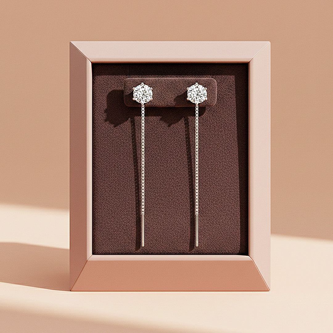Classic Solitaire Threader Earrings | Moissanite | 925 Sterling Silver | Prm8144 - Earrings | Singapore Jewellery, Wedding Rings &amp; Gifts | Same Day Delivery | Tiara.com.sg