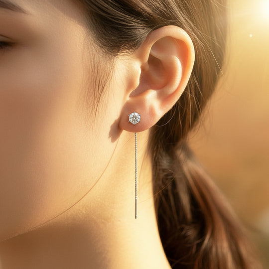 Classic Solitaire Threader Earrings | Moissanite | 925 Sterling Silver | Prm8144 - Earrings | Singapore Jewellery, Wedding Rings &amp; Gifts | Same Day Delivery | Tiara.com.sg