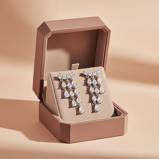 Tiered Chandelier Drop Earrings | Moissanite | 925 Sterling Silver | Prm8145 - Earrings | Singapore Jewellery, Wedding Rings &amp; Gifts | Same Day Delivery | Tiara.com.sg