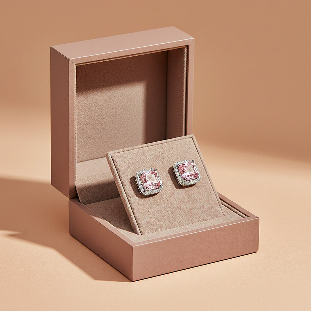 Radiant Cushion Halo Stud Earrings | Diamond Simulant | 925 Sterling Silver | Prm8146 - Earrings | Singapore Jewellery, Wedding Rings &amp; Gifts | Same Day Delivery | Tiara.com.sg