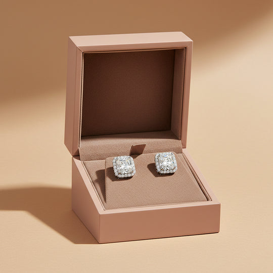 Radiant Cushion Halo Stud Earrings | Diamond Simulant | 925 Sterling Silver | Prm8146 - Earrings | Singapore Jewellery, Wedding Rings &amp; Gifts | Same Day Delivery | Tiara.com.sg