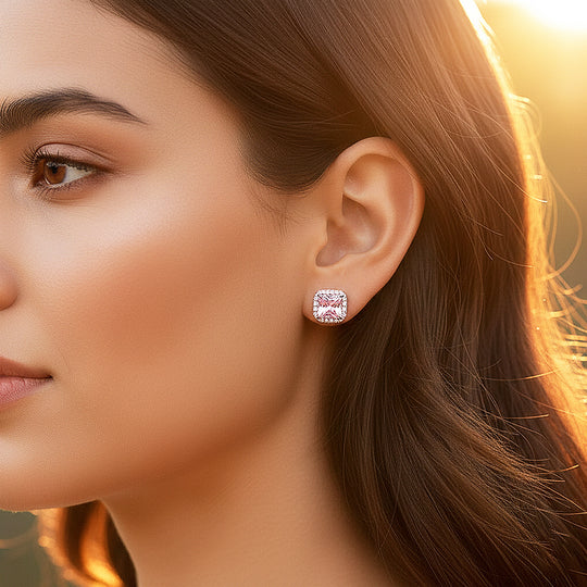 Radiant Cushion Halo Stud Earrings | Diamond Simulant | 925 Sterling Silver | Prm8146 - Earrings | Singapore Jewellery, Wedding Rings &amp; Gifts | Same Day Delivery | Tiara.com.sg