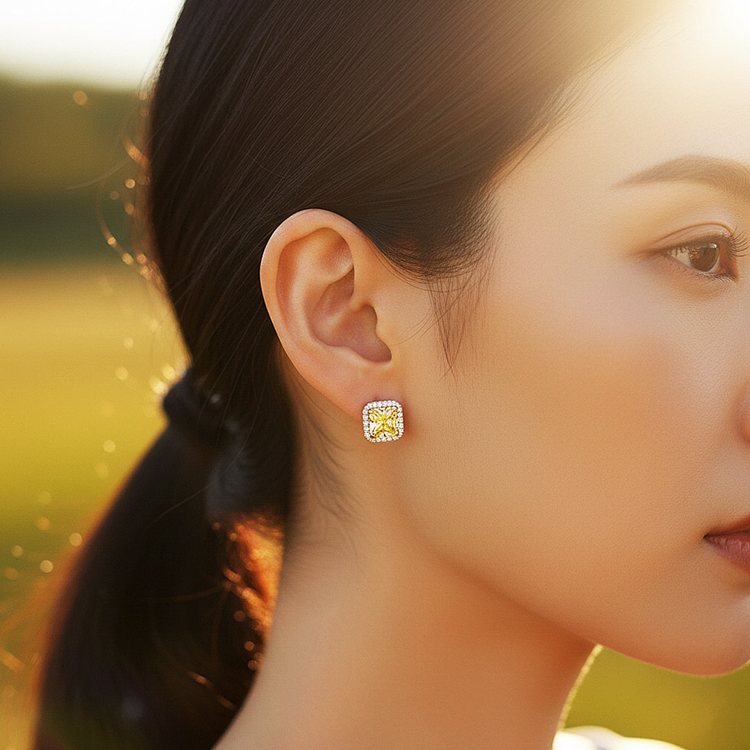 Radiant Cushion Halo Stud Earrings | Diamond Simulant | 925 Sterling Silver | Prm8146 - Earrings | Singapore Jewellery, Wedding Rings &amp; Gifts | Same Day Delivery | Tiara.com.sg