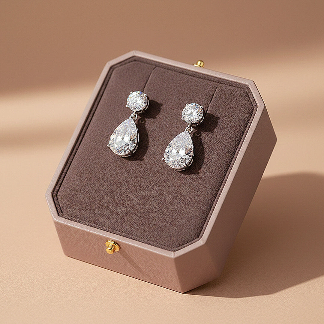 Teardrop Solitaire Drop Earrings | Moissanite | 14K Gold Plated 925 Sterling Silver | Prm8148 - Earrings | Singapore Jewellery, Wedding Rings &amp; Gifts | Same Day Delivery | Tiara.com.sg