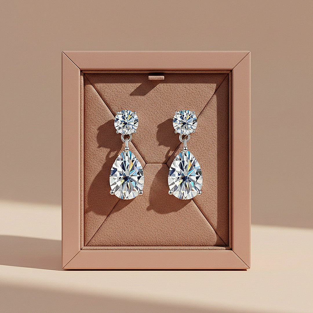 Teardrop Solitaire Drop Earrings | Moissanite | 14K Gold Plated 925 Sterling Silver | Prm8148 - Earrings | Singapore Jewellery, Wedding Rings &amp; Gifts | Same Day Delivery | Tiara.com.sg