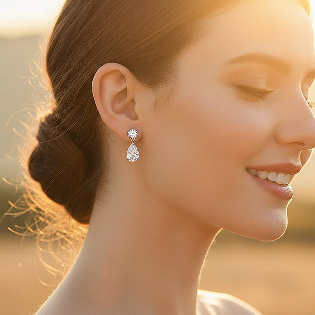 Teardrop Solitaire Drop Earrings | Moissanite | 14K Gold Plated 925 Sterling Silver | Prm8148 - Earrings | Singapore Jewellery, Wedding Rings &amp; Gifts | Same Day Delivery | Tiara.com.sg