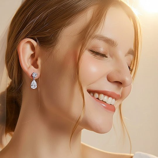 Teardrop Solitaire Drop Earrings | Moissanite | 14K Gold Plated 925 Sterling Silver | Prm8148 - Earrings | Singapore Jewellery, Wedding Rings &amp; Gifts | Same Day Delivery | Tiara.com.sg