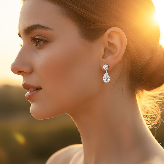 Teardrop Solitaire Drop Earrings | Moissanite | 14K Gold Plated 925 Sterling Silver | Prm8148 - Earrings | Singapore Jewellery, Wedding Rings &amp; Gifts | Same Day Delivery | Tiara.com.sg
