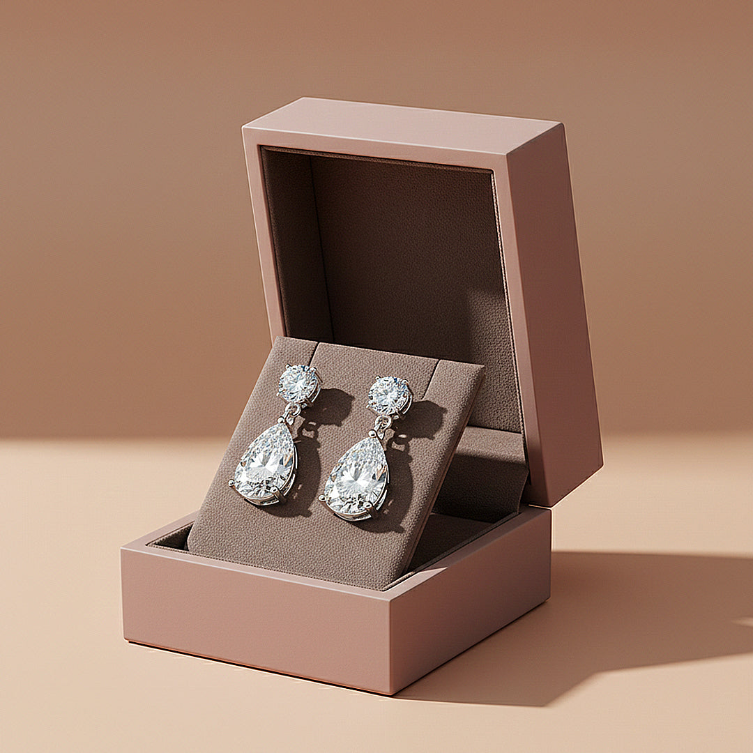 Teardrop Solitaire Drop Earrings | Moissanite | 14K Gold Plated 925 Sterling Silver | Prm8148 - Earrings | Singapore Jewellery, Wedding Rings &amp; Gifts | Same Day Delivery | Tiara.com.sg