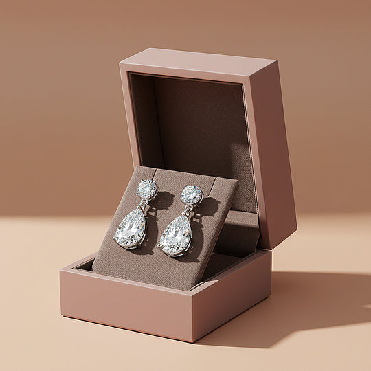 Teardrop Solitaire Drop Earrings | Moissanite | 14K Gold Plated 925 Sterling Silver | Prm8148 - Earrings | Singapore Jewellery, Wedding Rings &amp; Gifts | Same Day Delivery | Tiara.com.sg