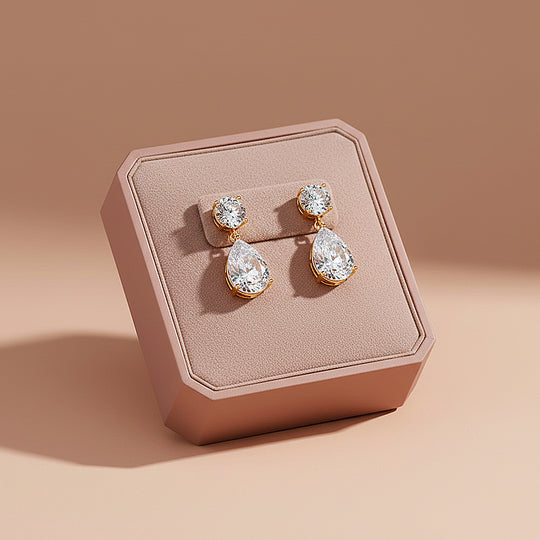 Teardrop Solitaire Drop Earrings | Moissanite | 14K Gold Plated 925 Sterling Silver | Prm8148 - Earrings | Singapore Jewellery, Wedding Rings &amp; Gifts | Same Day Delivery | Tiara.com.sg