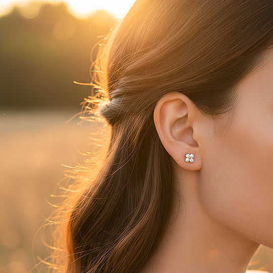 Four-Leaf Clover Stud Earrings | Moissanite | 14K Gold Plated 925 Sterling Silver | Prm8150 - Earrings | Singapore Jewellery, Wedding Rings &amp; Gifts | Same Day Delivery | Tiara.com.sg