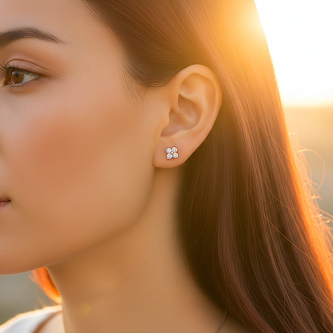 Four-Leaf Clover Stud Earrings | Moissanite | 14K Gold Plated 925 Sterling Silver | Prm8150 - Earrings | Singapore Jewellery, Wedding Rings &amp; Gifts | Same Day Delivery | Tiara.com.sg