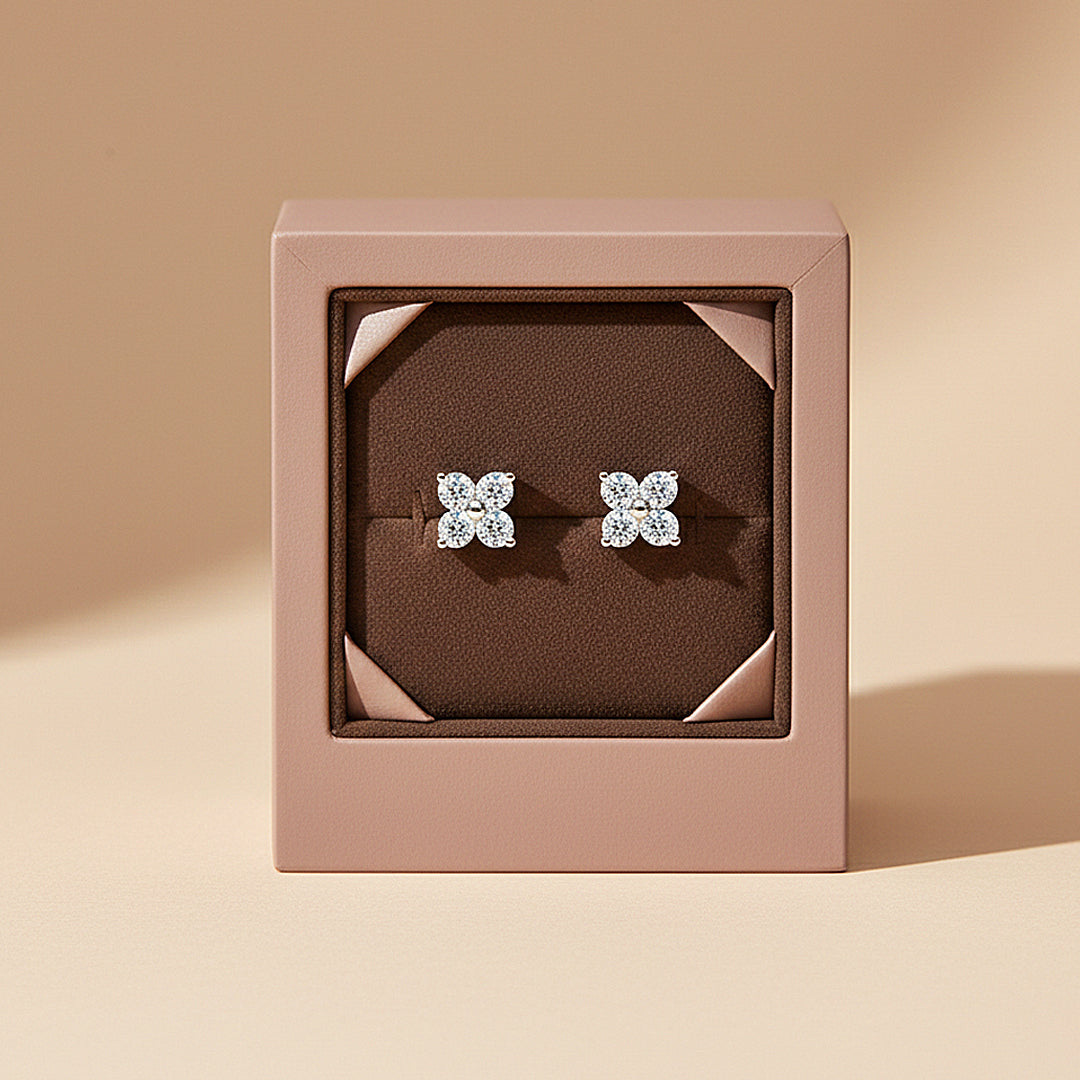 Four-Leaf Clover Stud Earrings | Moissanite | 14K Gold Plated 925 Sterling Silver | Prm8150 - Earrings | Singapore Jewellery, Wedding Rings &amp; Gifts | Same Day Delivery | Tiara.com.sg