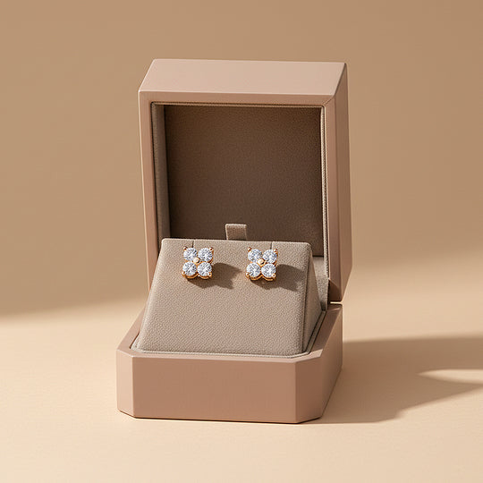 Four-Leaf Clover Stud Earrings | Moissanite | 14K Gold Plated 925 Sterling Silver | Prm8150 - Earrings | Singapore Jewellery, Wedding Rings &amp; Gifts | Same Day Delivery | Tiara.com.sg