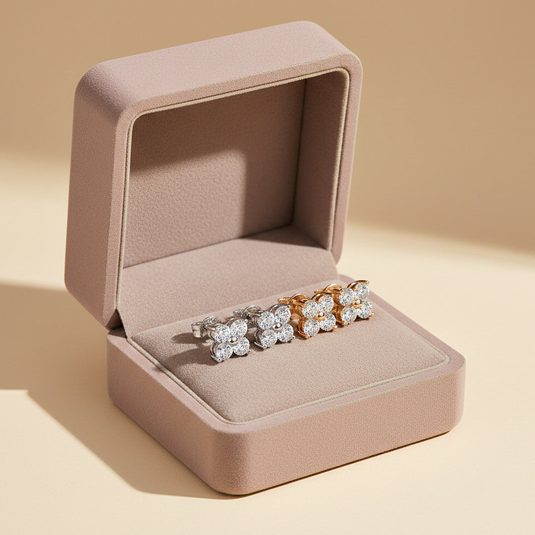 Four-Leaf Clover Stud Earrings | Moissanite | 14K Gold Plated 925 Sterling Silver | Prm8150 - Earrings | Singapore Jewellery, Wedding Rings &amp; Gifts | Same Day Delivery | Tiara.com.sg