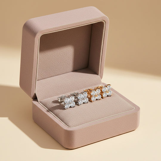 Four-Leaf Clover Stud Earrings | Moissanite | 14K Gold Plated 925 Sterling Silver | Prm8150 - Earrings | Singapore Jewellery, Wedding Rings &amp; Gifts | Same Day Delivery | Tiara.com.sg