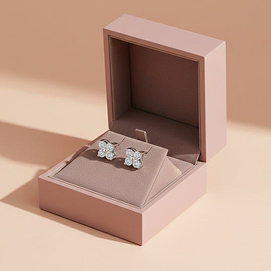 Four-Leaf Clover Stud Earrings | Moissanite | 14K Gold Plated 925 Sterling Silver | Prm8150 - Earrings | Singapore Jewellery, Wedding Rings &amp; Gifts | Same Day Delivery | Tiara.com.sg