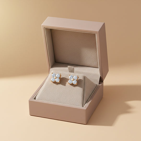 Four-Leaf Clover Stud Earrings | Moissanite | 14K Gold Plated 925 Sterling Silver | Prm8150 - Earrings | Singapore Jewellery, Wedding Rings &amp; Gifts | Same Day Delivery | Tiara.com.sg