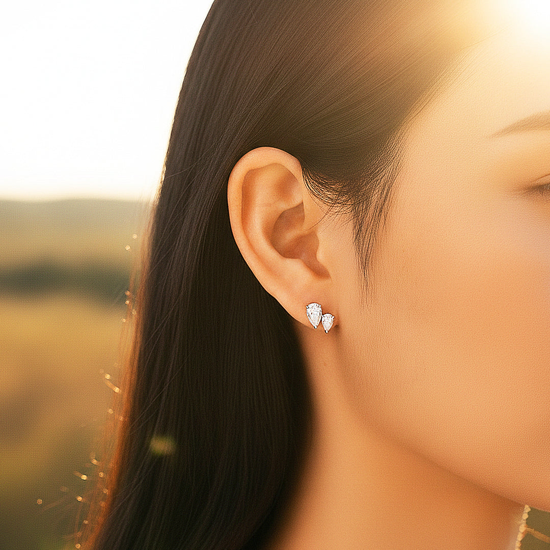 Double Pear Silhouette Stud Earrings | Moissanite | 925 Sterling Silver | Prm8152 - Earrings | Singapore Jewellery, Wedding Rings & Gifts | Same Day Delivery | Tiara.com.sg