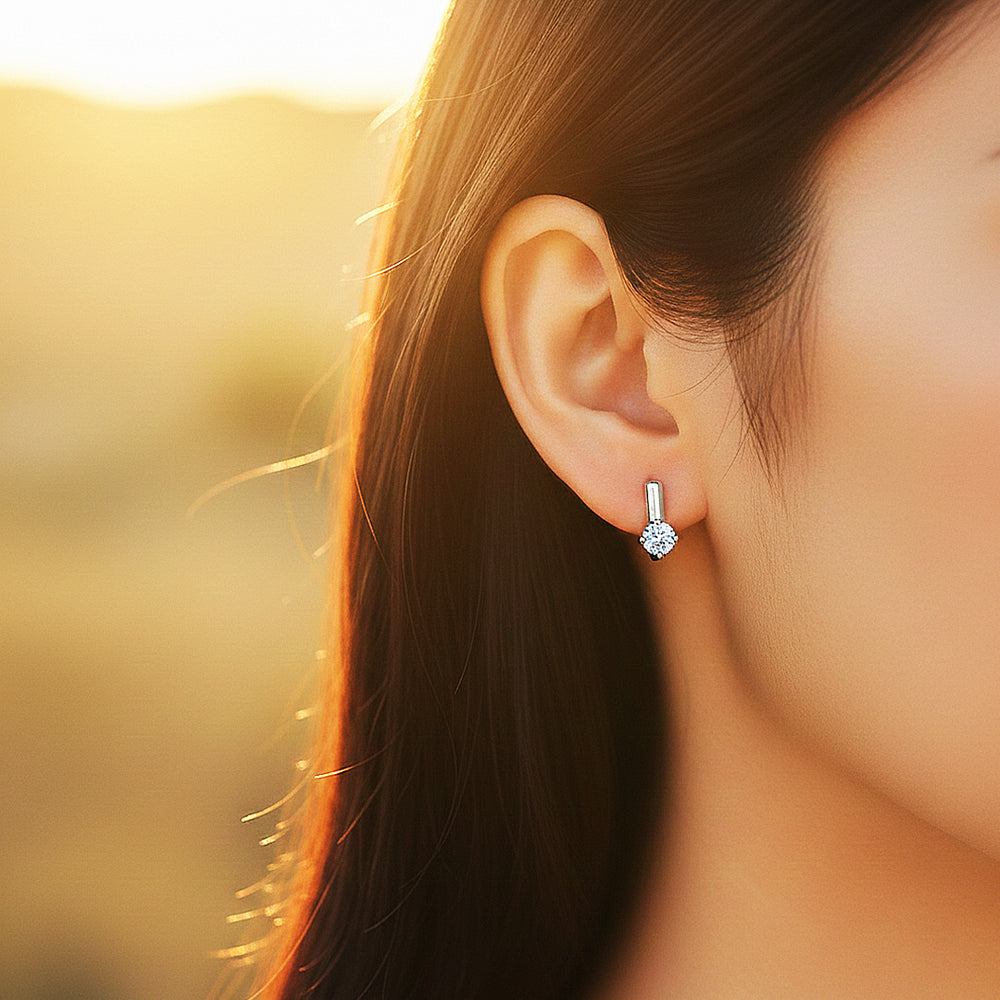 Solitaire Huggie Earrings | Moissanite | 14K Gold Plated 925 Sterling Silver | Prm8155 - Earrings | Singapore Jewellery, Wedding Rings & Gifts | Same Day Delivery | Tiara.com.sg