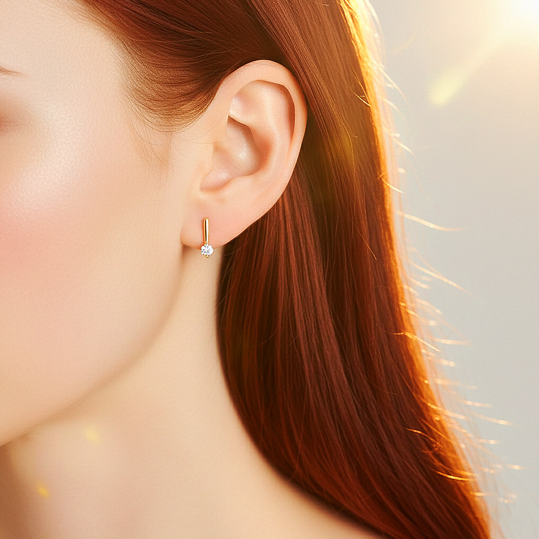Minimalist Solitaire Drop Earrings | Moissanite | 14K Rose Gold Plated 925 Sterling Silver | Prm8156 - Earrings | Singapore Jewellery, Wedding Rings & Gifts | Same Day Delivery | Tiara.com.sg