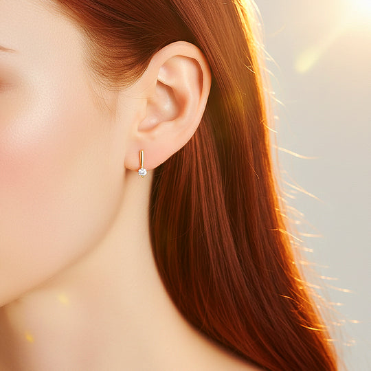 Minimalist Solitaire Drop Earrings | Moissanite | 14K Rose Gold Plated 925 Sterling Silver | Prm8156 - Earrings | Singapore Jewellery, Wedding Rings &amp; Gifts | Same Day Delivery | Tiara.com.sg