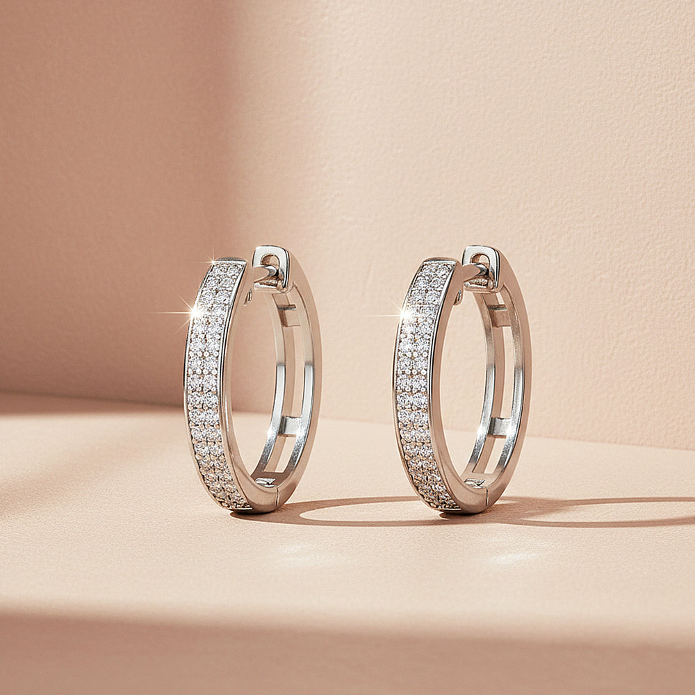 Triple-Row Pavé Huggie Earrings | Moissanite | 925 Sterling Silver | Prm8158 - Earrings | Singapore Jewellery, Wedding Rings & Gifts | Same Day Delivery | Tiara.com.sg