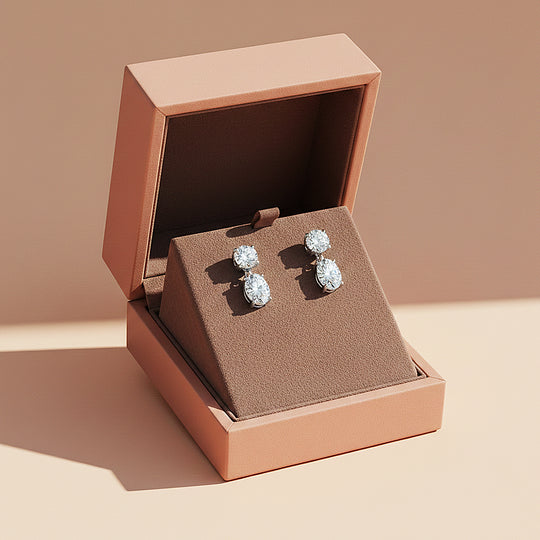 Double Drop Earrings | Moissanite | 14K Gold Plated 925 Sterling Silver | Prm8159 - Earrings | Singapore Jewellery, Wedding Rings &amp; Gifts | Same Day Delivery | Tiara.com.sg