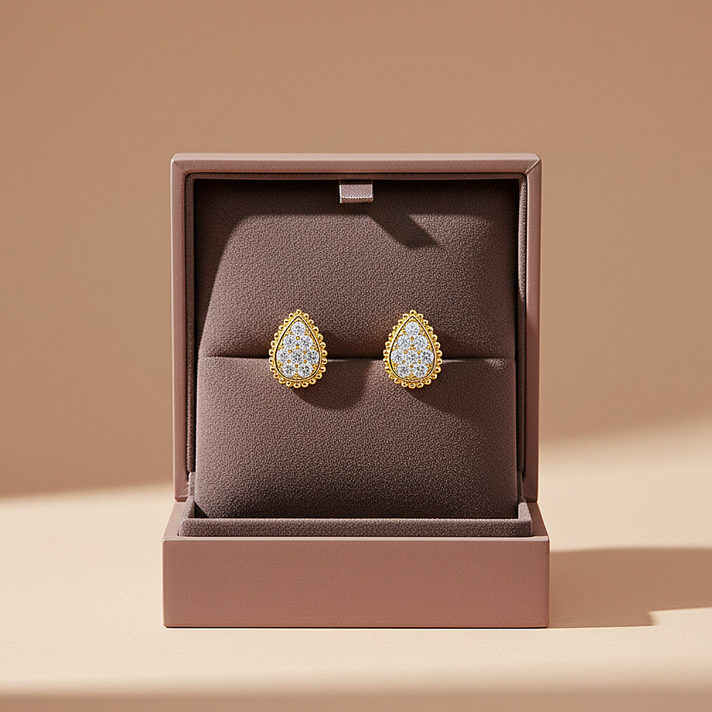 Pear Halo Stud Earrings | Moissanite | 14K Gold Plated 925 Sterling Silver | Prm8160 - Earrings | Singapore Jewellery, Wedding Rings & Gifts | Same Day Delivery | Tiara.com.sg