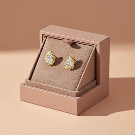 Pear Halo Stud Earrings | Moissanite | 14K Gold Plated 925 Sterling Silver | Prm8160 - Earrings | Singapore Jewellery, Wedding Rings &amp; Gifts | Same Day Delivery | Tiara.com.sg
