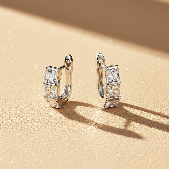 Triple Princess Channel Huggie Earrings | Moissanite | 925 Sterling Silver | Prm8161 - Earrings | Singapore Jewellery, Wedding Rings &amp; Gifts | Same Day Delivery | Tiara.com.sg