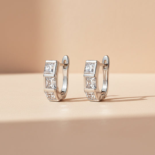 Triple Princess Channel Huggie Earrings | Moissanite | 925 Sterling Silver | Prm8161 - Earrings | Singapore Jewellery, Wedding Rings &amp; Gifts | Same Day Delivery | Tiara.com.sg