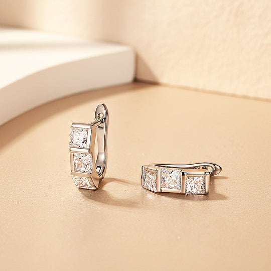 Triple Princess Channel Huggie Earrings | Moissanite | 925 Sterling Silver | Prm8161 - Earrings | Singapore Jewellery, Wedding Rings &amp; Gifts | Same Day Delivery | Tiara.com.sg