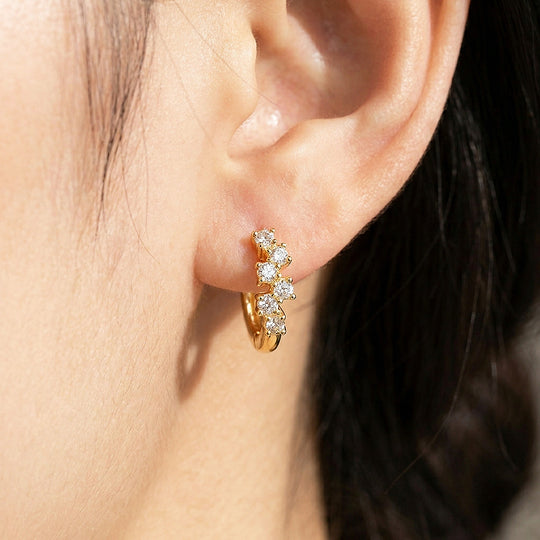 Moissanite Cluster Hoop Earrings | 925 Sterling Silver | PRM8163