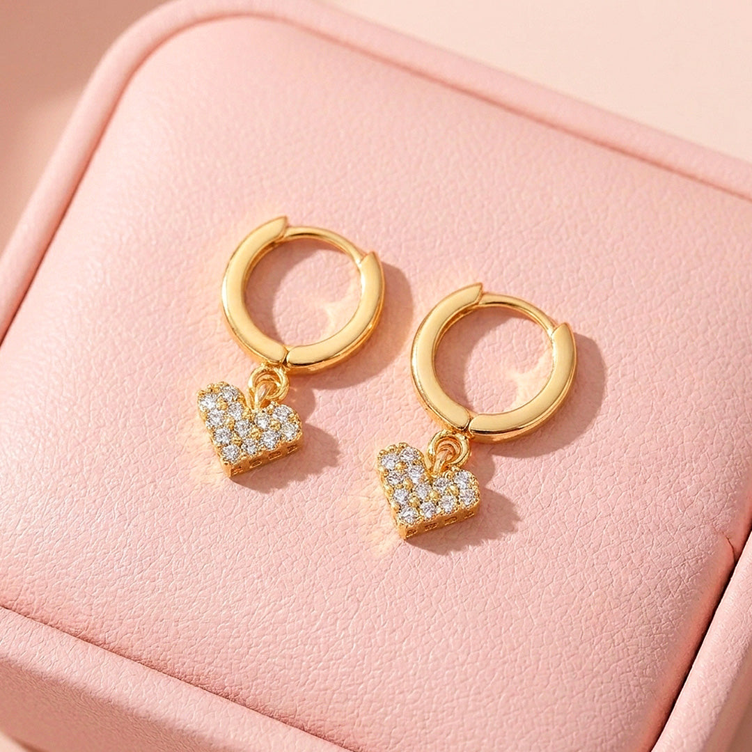 Pavé Heart Charm Hoop Earrings | 925 Sterling Silver | PRM8165