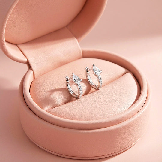 Pear Moissanite Hoop Earrings | 925 Sterling Silver | PRM8168
